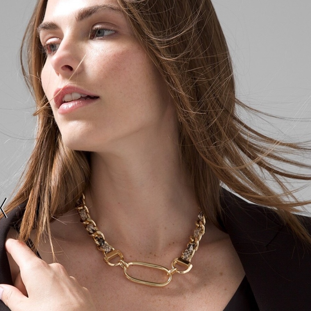 Gold with Python Leather Link Necklace